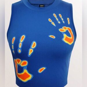 Blue Handprint Crop Top